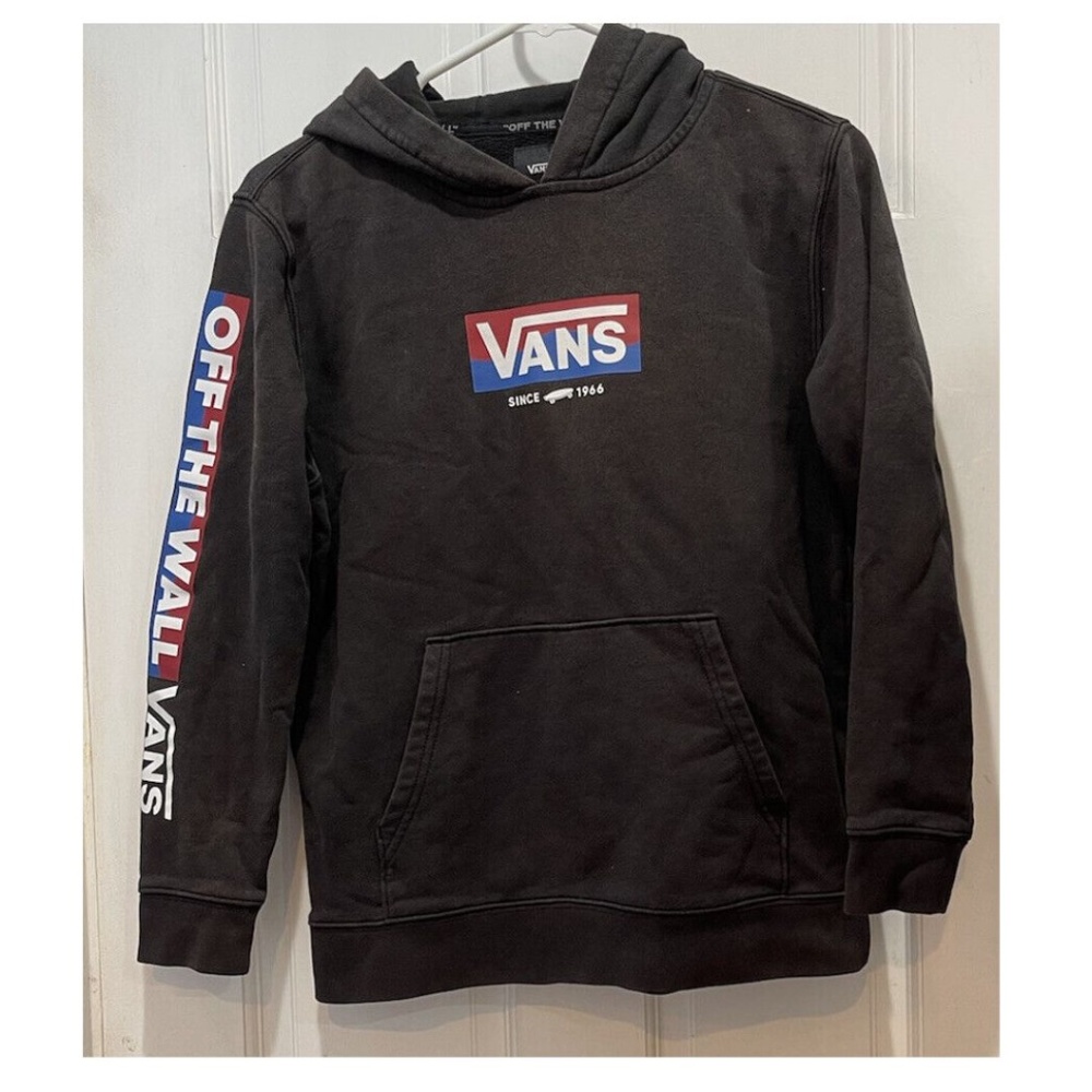 Vans Off The Wall Black Hooded Pullover Sweatshirt Kids Size Large